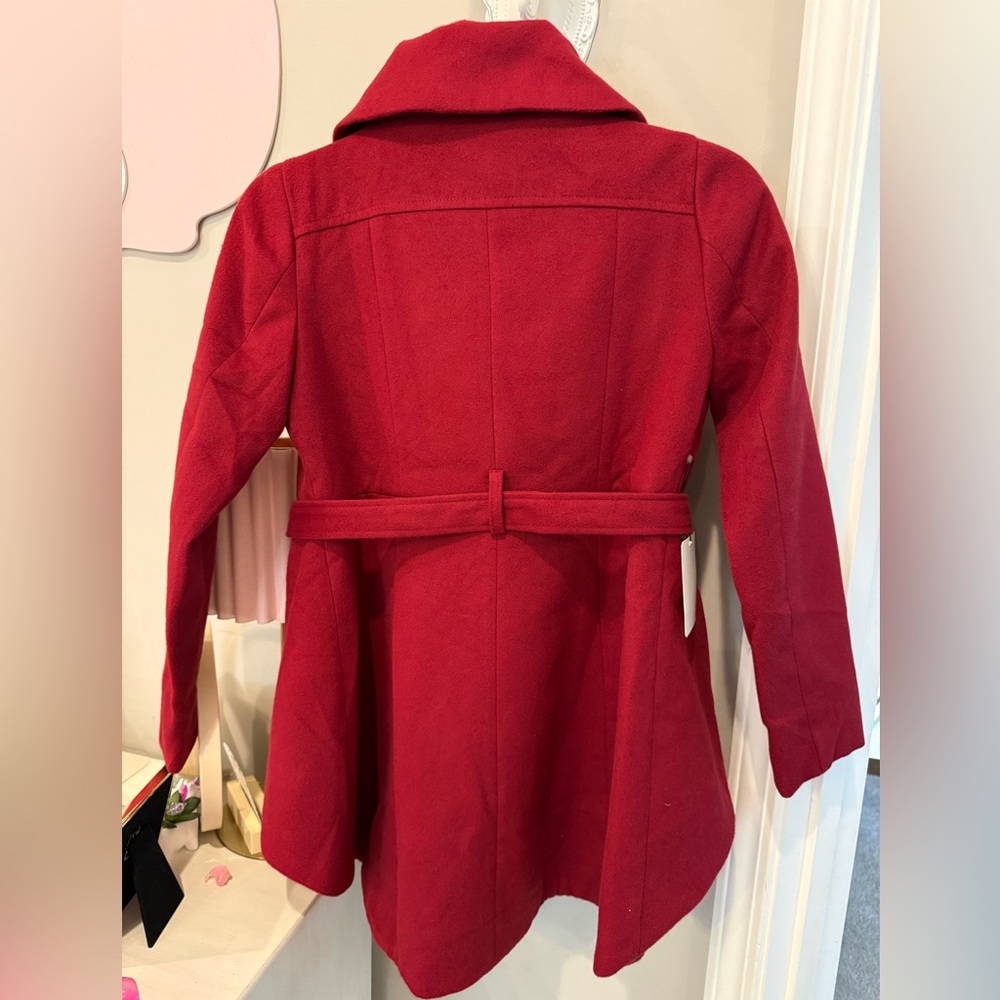 Girls Red Wool-Blend Belted Coat - Neve Jacket in Scarlett - Picture 2 of 2